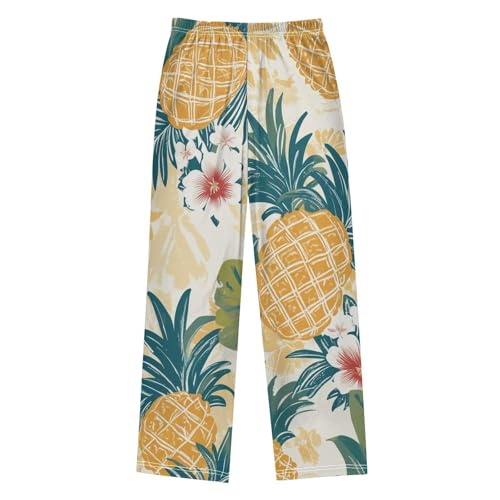 ZZXXB Pineapple and Leaves Boys Long Pants Soft Trousers Elastic Waist Kids Lounge Bottoms with Pockets S-XL2