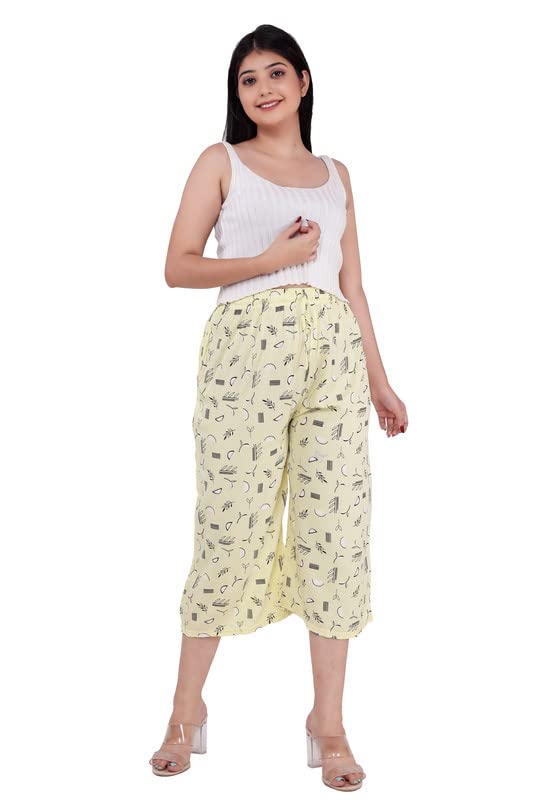 UB WOLF Pack of 2 Women’s Rayon Printed 3/4 Nightwear Capri Pyjamas – Free Size (28-34 inches Waist) – Women and Girls Sleepwear Set