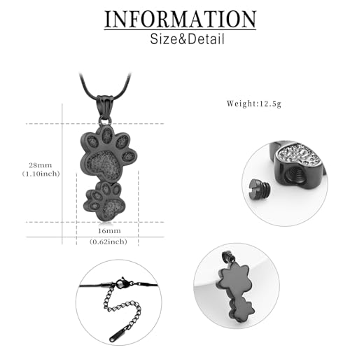 QGJNSGC Urn Necklace for Ashes Dog Pet Ash Necklace Paw Memorial Ash Souvenir Cremation Jewellery Gift for Female Dog and Cat Lovers (Black) - Image 2