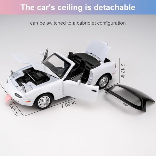 Image of 1:24 Mazda Miata MX-5 White Model Toy Car with Pullback, Removable Top, Blinking Lights with Sound and Bright Lights