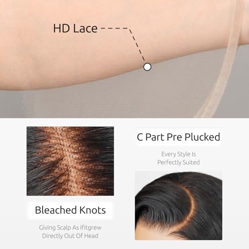 FLYBAO 24inch Glueless Wig Human Hair Pre Plucked Pre Cut 230% Density Closure Wigs Human Hair 5x6 Body Wave HD Lace Front Wigs Human Hair 12A Lace Frontal Wig Bleached Knots Natural Hairline - Image 5
