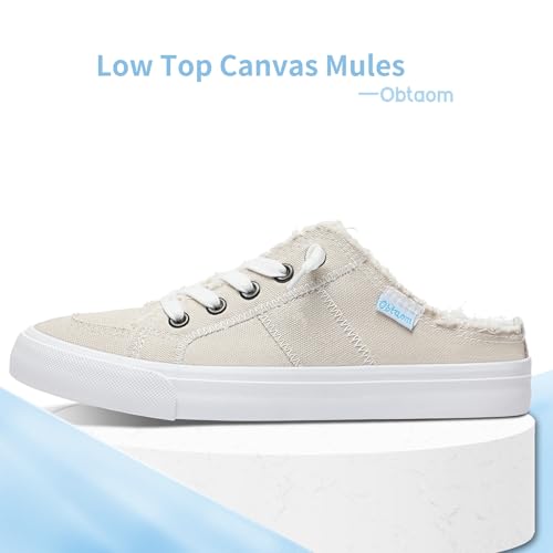 Image of Obtaom Women Canvas Mules Memory Foam Clipper Fashion Sneakers Comfortable Slip-On Mule Backless Holiday Shoes