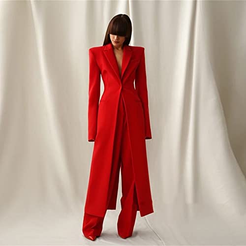 HZUOU Women's Long 2 Piece Suit Jacket+Pants Slim Fit 1 Button High Street Luxury Womens Clothing Pant Set HZH173