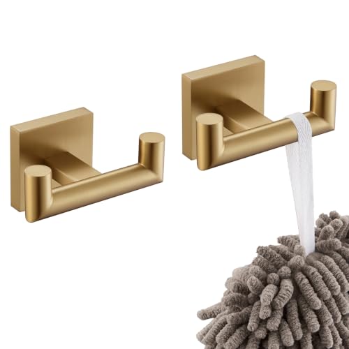 Image of KOKOSIRI Robe Hooks Bath Towel Hooks Bathroom Hardware Double Coat Hooks Wall Mounted, 2 Pack Champagne Bronze Stainless Steel B1015CPG-P2
