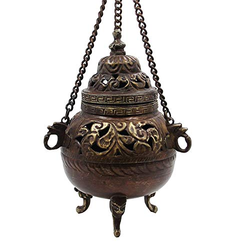 Dharmaobjects Tibetan Traditional Hanging Incense Burner Copper 5" High #TOP11