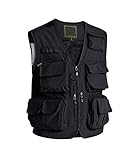MAGCOMSEN Safari Weste Herren Outdoor Steppweste Meshgewebe Anglerweste Männer Frühling Übergangsjacke Ärmellos Jacke Leicht Arbeitsweste Regular Fit mit Multi Taschen Schwarz XL