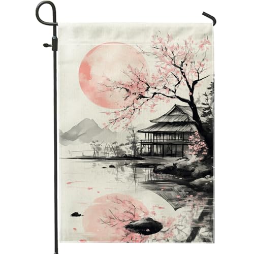 Bandera de jardín de flores de cerezo, decoración de naturaleza de melocotón, pancarta para exteriores, temporada de primavera, bandera floral de doble cara para decoración del césped del hogar, 12 x