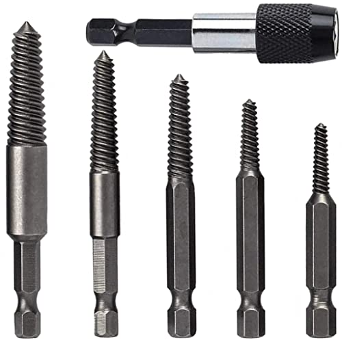 KEWAYO Juego de 6 extractores de tornillos dañados y tornillos rotos con 1/4 kit de herramientas de cambio rápido de arbores de rosca fina Cover