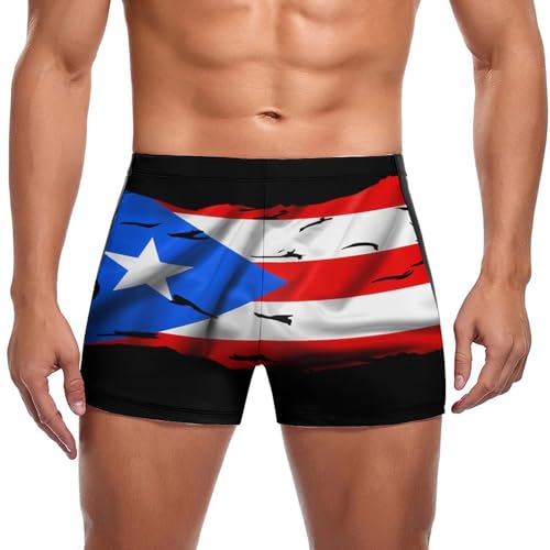 Melbrakin Bañador Deportivo para Hombre con la Bandera de Puerto Rico Rota y Rota, Estilo bóxer novedoso.