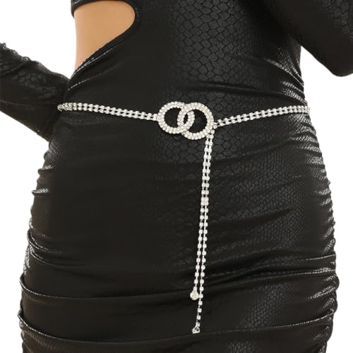 Abien Rhinestone Belts for Women Silver Chain Belt Dress Belt O-Ring Waistband Belt for Dresses (style-b)4