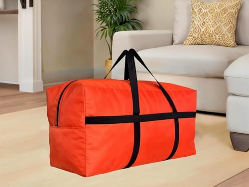 DoYiKe Extra Large Storage Duffle Bag with Zippers and Handles, Heavy Duty Orange Big Foldable Bag for Travel-50x23x15Inch