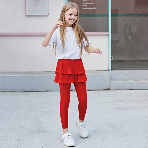 Image of BOOPH Little Girls Leggings with Ruffle Tutu Skirt Kids Uniform Pants | Footless Tights 4-14 Year