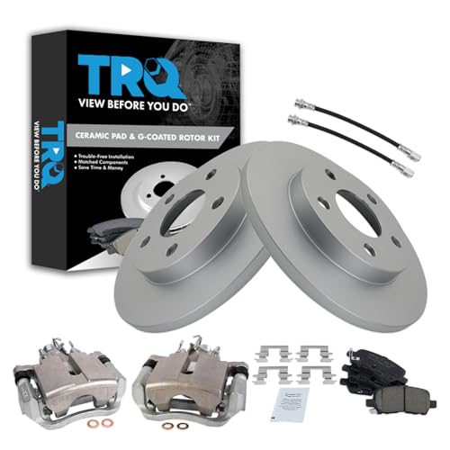 Image of TRQ Rear Brake Pad and Rotor Set Ceramic G Coated Rotors Calipers Compatible with 2004 Pontiac Grand Prix