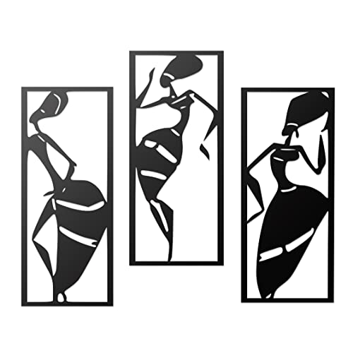 Image of METSY Stylish Metal Tribal Women Wall Art Black for Home | Bedroom | Office | Hallways etc | Metal Wall Art | Wall Decor Items for Decoration | Classic Wall Art (Style 03)