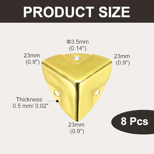 Image of uxcell 8PCS Metal Corner Protector 0.9 x 0.9 x 0.9 Inch Box Edge Guard Protector Zinc Alloy Cabinets Speaker Corners Protector for Furniture Decorative (Imprint Edge, Gold)