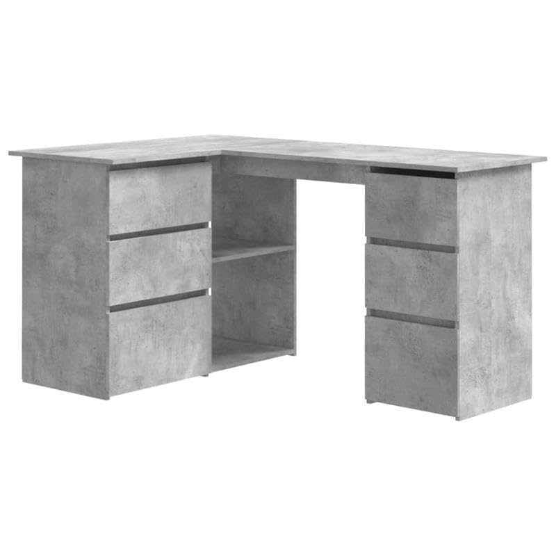 Eleganz Escritorio esquinero gris hormigón 145 x 100 x 76 cm de material de madera – Mesa de oficina duradera para oficinas grandes, ahorra espacio y moderno