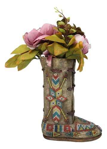 Ebros Gift T68G33H7 Rustic Tribal Native Indian Arrows Moccasin Shoe Shaped Faux Leather Boot Vase Figurine As Decorative Kitchen Utensils Flower Vases Holders Accent cover