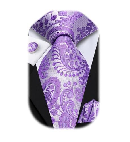Image of Dubulle Mens Paisley Floral Silk Tie for Men Striped Necktie and Pocket Square Cufflinks Set Wedding Business