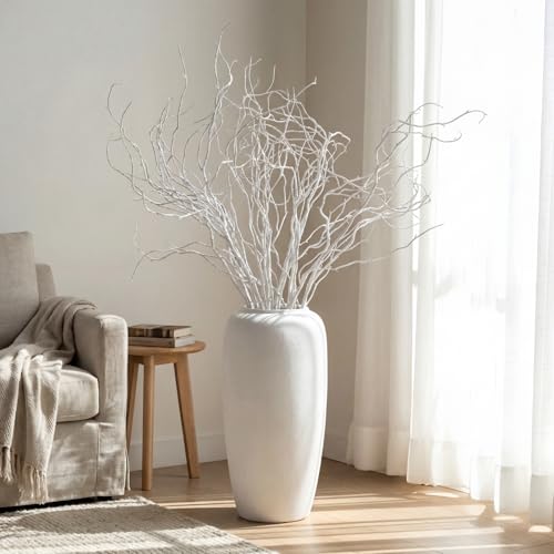 Image of Norme 6 Pcs 47.2 Inch Lifelike Curly Willow Branches for Vases Artificial Decorative Dried Twigs Tall Plastic Vine Bendable Stick for DIY Plant Crafts Farmhouse Wedding Indoor Home Hotel Decor(White)