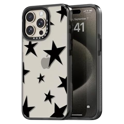 casevivid Compatible for iPhone 15 Pro Max Case Cute Aesthetic - Durable Shockproof 6.6 ft Drop Impact Phone Case Cover with Funny Fashion Five-Pointed Star 6.7" Black Cover
