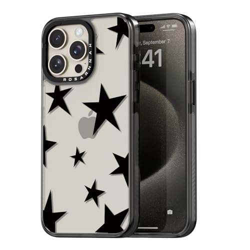 Coque iPhone 15 Pro noire à étoile mignonne de 6,1 pouces antichoc