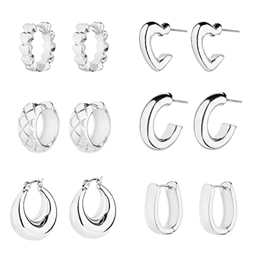 Wgoud Chunky Hoop Earrings Set 14K Gold Hoop Earrings for Women Hypoallergenic, Thick Hoops Earring set, Twist Huggie Hoop Earring