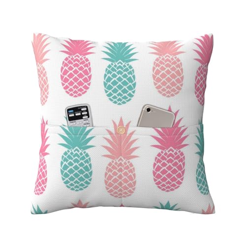 AAPIKA Taie d'oreiller en lin imprimé ananas coloré avec poche 45 x 45 cm - Housse de coussin carrée douce et moderne 1 pièce