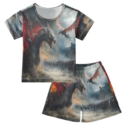 senya Short Sleeve Pajamas Sets Summer Cotton Sleepwear War Dragon