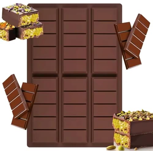 Dubai Chocolate Bar Mold for Filling Kunafa Pistachio, Small Candy Bar Molds Silicone Halloween Chocolate Molds for Stuffed Bar Thick - Small Makes 6 Bars all at once