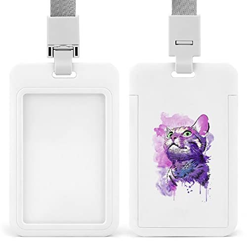 パスケース 社員証ケース 縦型 ネームホルダー 水彩 猫柄 ネコ カードケース バッジホルダー IDカードホルダー キーリング付き 名札 定期入れ リール付き メンズ レディース