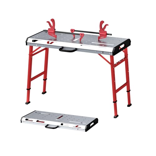 GOPLUS Werkbank klappbar, Arbeitstisch tragbar mit 450 kg Tragkraft, Stabiler Werktisch mit 2 Schraubzwingen & Tragegriff, höhenverstellbare Klappwerkbank für Werkstatt, Garage, 107x62x70,5x93,3 cm