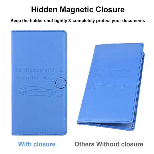 Cacturism Car Registration and Insurance Holder, Vehicle Glove Box Car Organizer Men Women Wallet Accessories Case with Magnetic Shut for Cards, Essential Document, Driver License, Blue - Thumbnail 4