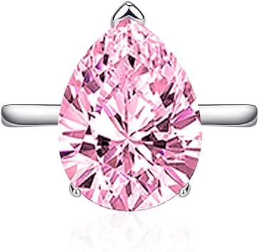 FLYYQMIAO 4 Carat Pear Cut Moissanite Engagement Ring for Women 925 Sterling Silver Teardrop Cubic Zircon Simulated Diamond Wedding Princess Solitaire Bands Bridesmaid Gift Open RingPink