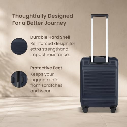 Image of SWISS MILITARY Pascal Hard 55cm Lightweight PC Small Cabin Travel Luggage Trolley Bag, Anti-Theft Zippers & 3-Dial Lock, 360 Wheels, Wet Pocket & Aluminium Trolley Handle Suitcase Capacity 51L-Navy