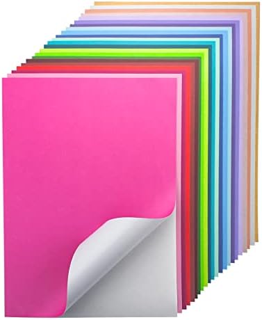 24 Sheets Self Adhesive Cardstock Paper 22 Colors, A4 Printable Colored Sticker Paper for Cricut, Printer, Colorful Cardstock Adhesive Paper for Crafts, Scrapbooking & Party Decor | 250GSM