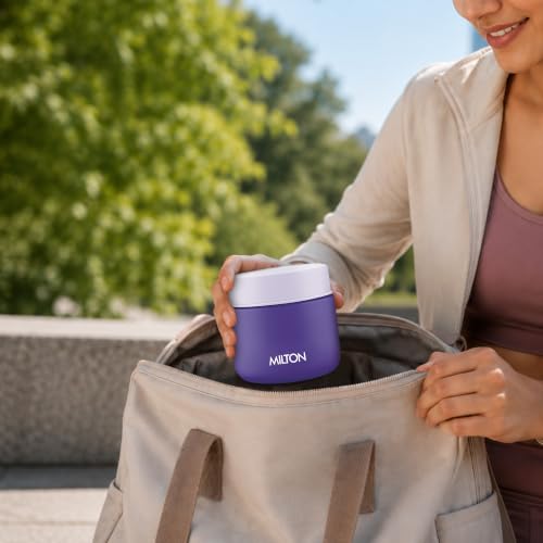 Image of Milton Grab N Go 350 Thermosteel Vacuum Insulated Food Jar|Hot & Cold Thermal Flask|Double Walled|Leak Proof|Ideal for carrying Soup, Khichdi, Sweet Corn to Office, School & Travelling, 350 ml, Purple