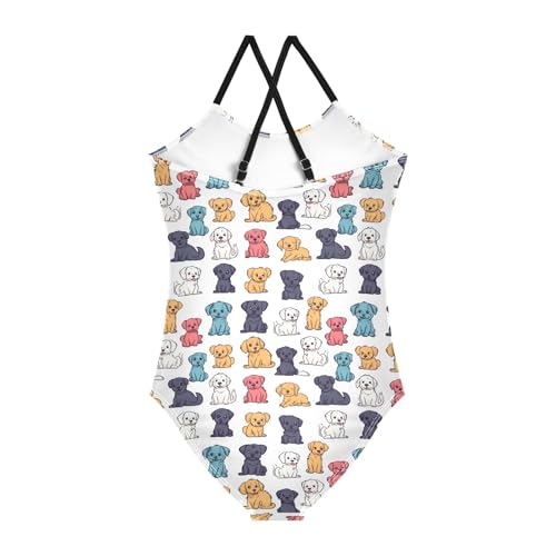 senya Girls Swimsuits One-Piece Swimwear Tie Bathing Suit Beach Summer Round Neck 9-10T Colorful Puppy Pattern2