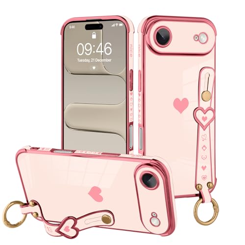 Coque iPhone Air avec dragonne et support : protection souple anti-rayures rose