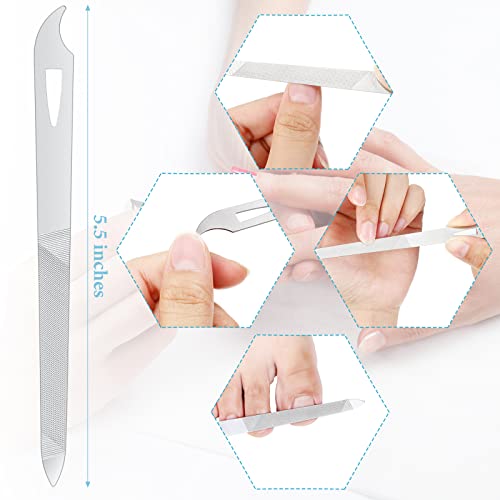 6 Pieces Stainless Steel Nail File Metal Diamond Nail Files Double Side Triple Cut Long Nail Cleaner Fingernail Toenail Files For Nail Art Care Pedicure Manicure, 5.5 Inches #TOP2
