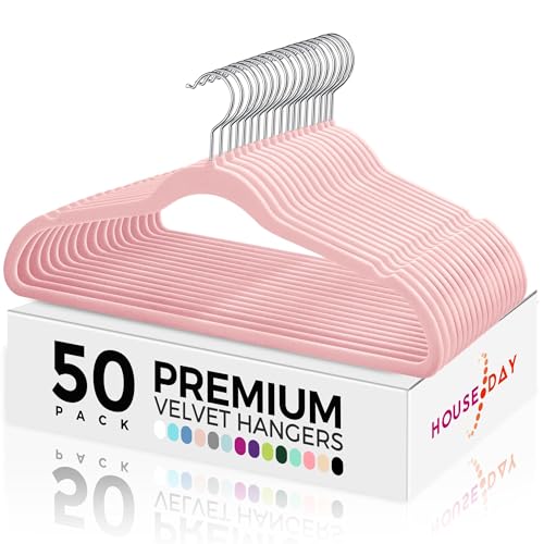 HOUSE DAY Premium Velvet Hangers 50 Pack Pink...
