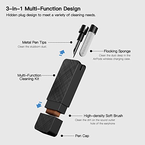 Pzoz Cell Phone Cleaning Kit For Airpods Pro/Pro 2Nd/Iphone, 3 In 1 Cleaner Tool Accessories Fit For Headphone, Ipad Jack Lens, Charger Port Hole Plug, Speaker, Earbuds, Samsung Earphones (Black) #TOP2