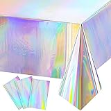 3 Pack Iridescence Plastic Tablecloths Laser Table Covers Holographic Foil for Girl Party Wedding Di