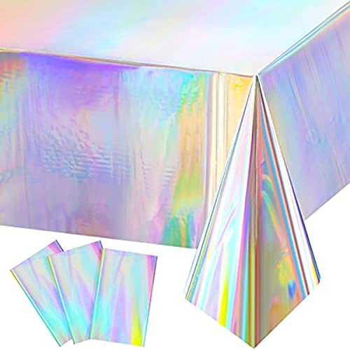 3 Pack Iridescence Plastic Tablecloths Laser Table Covers Holographic Foil For Girl Party Wedding Disco Dance Birthday Holiday Mermaid Party Decorations 54 X 108 Inch (3 Laser) #TOP1