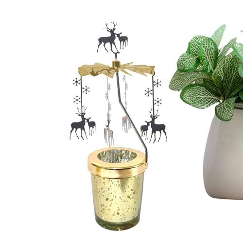 Streysisl Carrusel de Velas, Spinner del carrusel de Velas - Carrusel de Velas de Ciervo con Copo de Nieve | Portavelas Giratorio, portavelas Giratorio para luz de té, Vela de carrusel para Fiesta de
