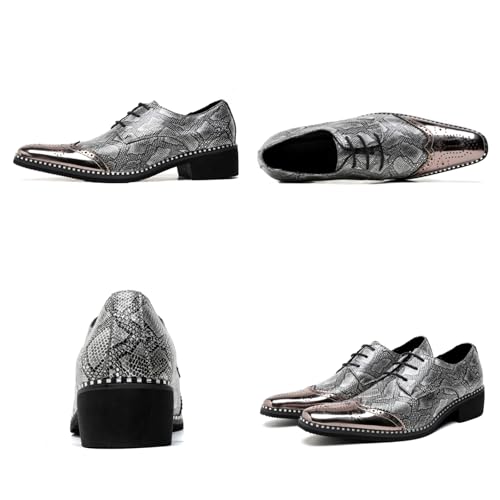 Men's Genuine Leather Snakeskin Lace-Up Dress Oxford Shoes with Chunky Heel Metal Pointed Toe Gold Accents Lightweight Soft Derby Shoes for Formal Weddings Parties Formal Events Nightlife2