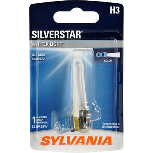 SYLVANIA - H3 SilverStar Fog Light Bulb - High Performance Halogen Headlight Bulb, Brighter Downroad with Whiter Light (Contains 1 Bulb)