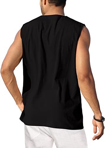 Camisa Henley sin mangas con cordones de algodón transpirable y lino 4