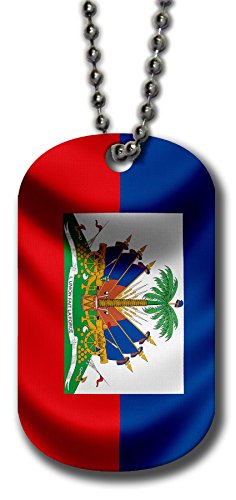 ExpressItBest Aluminum Dog Tag Necklace and Key Ring - Flag of Haiti (Haitian) - Waves