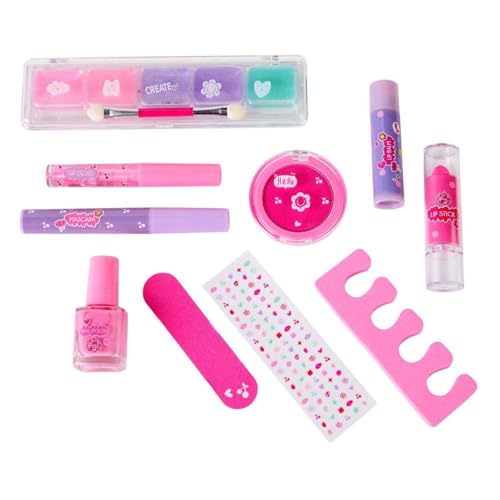Estuche de maquillaje rosa para niñas con accesorios seguros 3