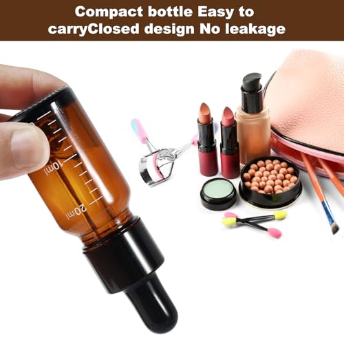 Realure 8 Stück Pipettenflasche 20ml mit Skala, Kleine Braunglas Glas Tropfflasche Dropper Bottle, Refillable Flasche mit Pipette, für Ätherische Öl Parfümöle Flüssigkeit 5 Hilfszubehör
